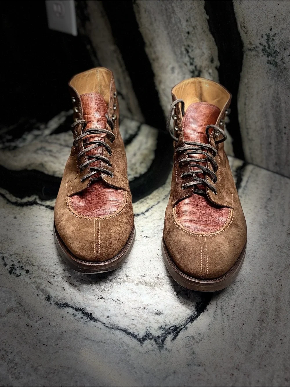 Santoni Italy Brown Suede Leather Two Tone Lace Up Boots Men’s UK 9.5 US 10.5